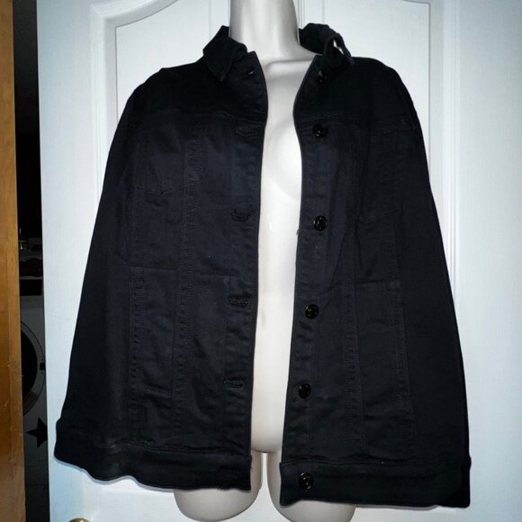 Chico's Basic Denim Jacket, Deep Black, Sz 12-14 (Chico's 2), Stretch Denim-NWT - Picture 1 of 9